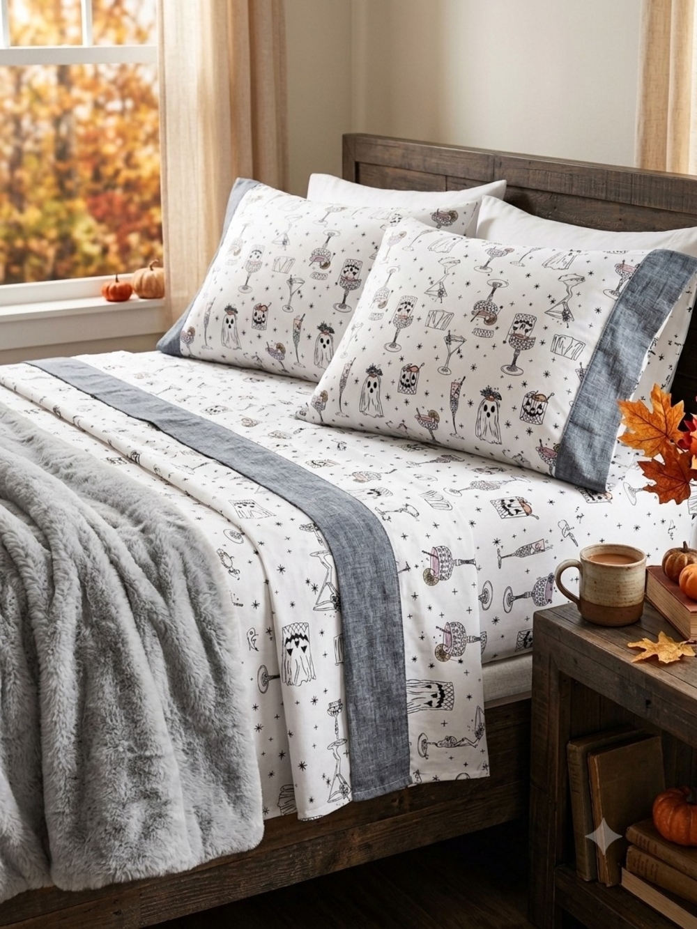 Queen Halloween Mixed Cocktails  Print Sheet Set 100% Cotton